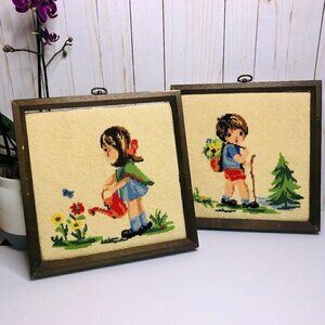 Vintage Cross Stitch Needlework Hiker Gardener